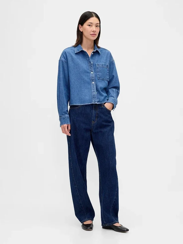 Ultra Yumuşak Denim Oversized Düz Etekli Kısa Gömlek