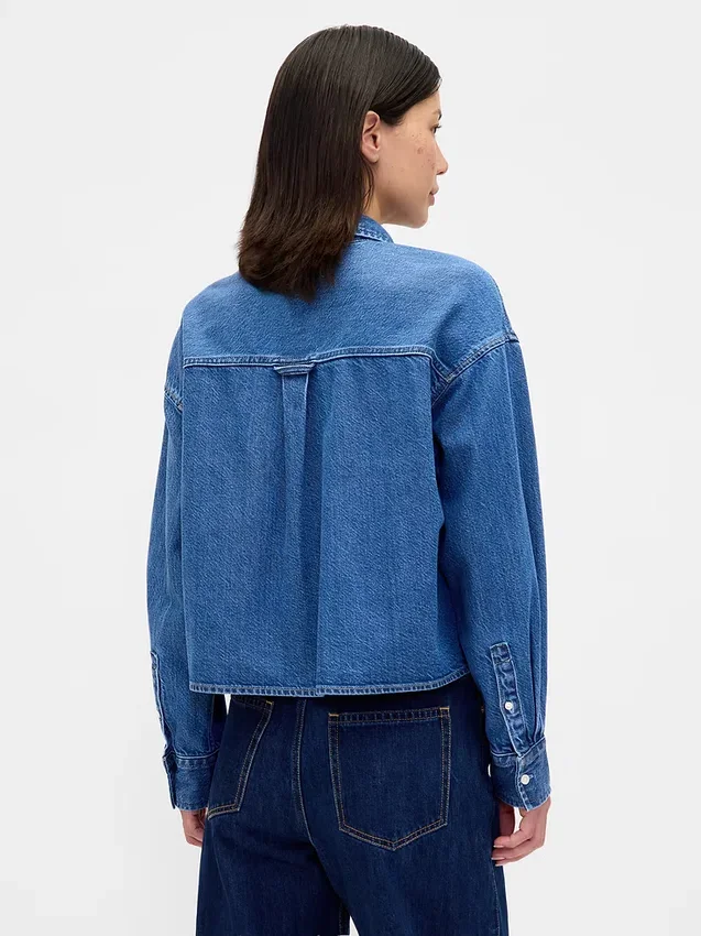 Ultra Yumuşak Denim Oversized Düz Etekli Kısa Gömlek