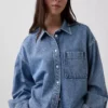 Ultra Yumuşak Denim Oversized Düz Etekli Kısa Gömlek