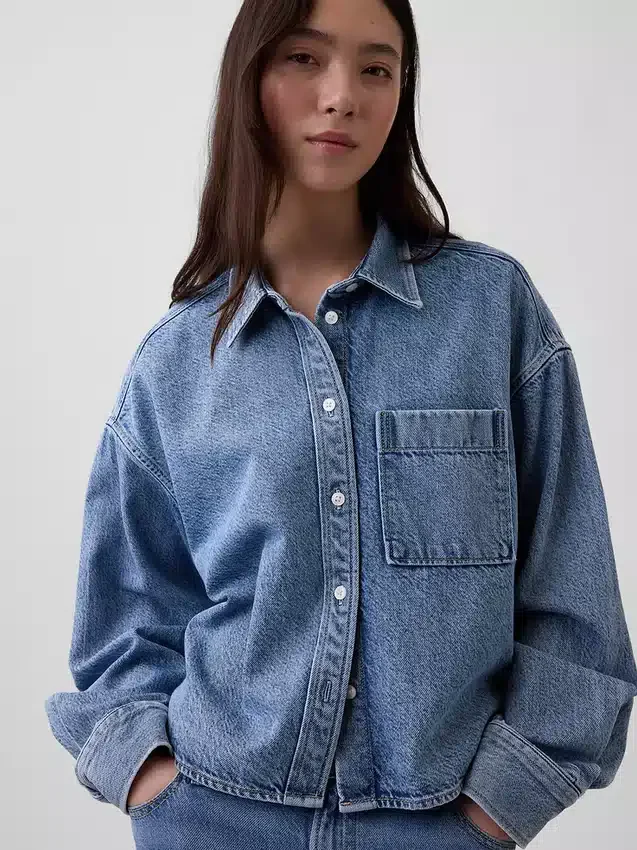 Ultra Yumuşak Denim Oversized Düz Etekli Kısa Gömlek