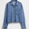 Ultra Yumuşak Denim Oversized Düz Etekli Kısa Gömlek