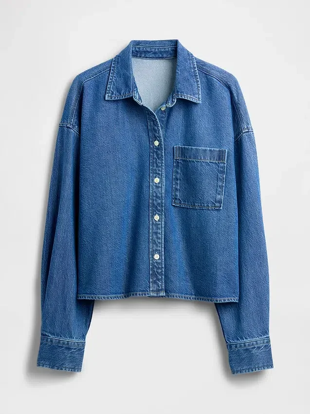 Ultra Yumuşak Denim Oversized Düz Etekli Kısa Gömlek