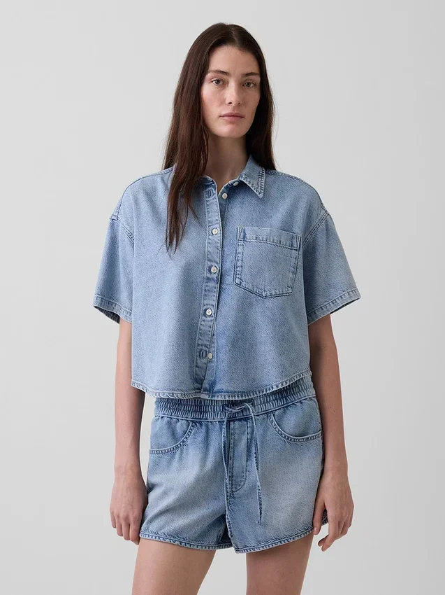 Ultra Yumuşak Denim Oversized Kamp Gömleği