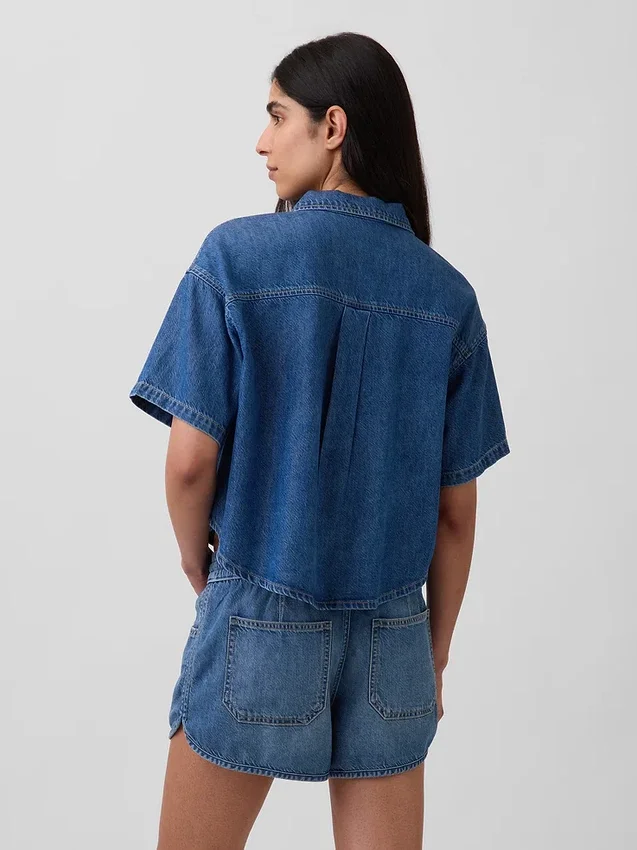 Ultra Yumuşak Denim Oversized Kamp Gömleği