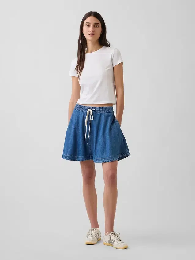 Ultra Yumuşak Denim Rahat Mini Etek