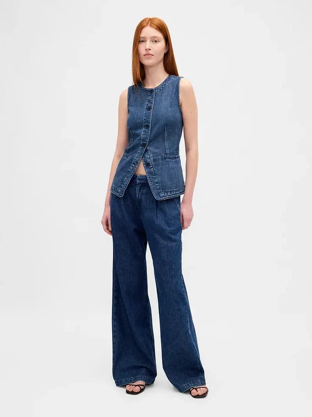 Ultra Yumuşak Denim Uzun Yelek