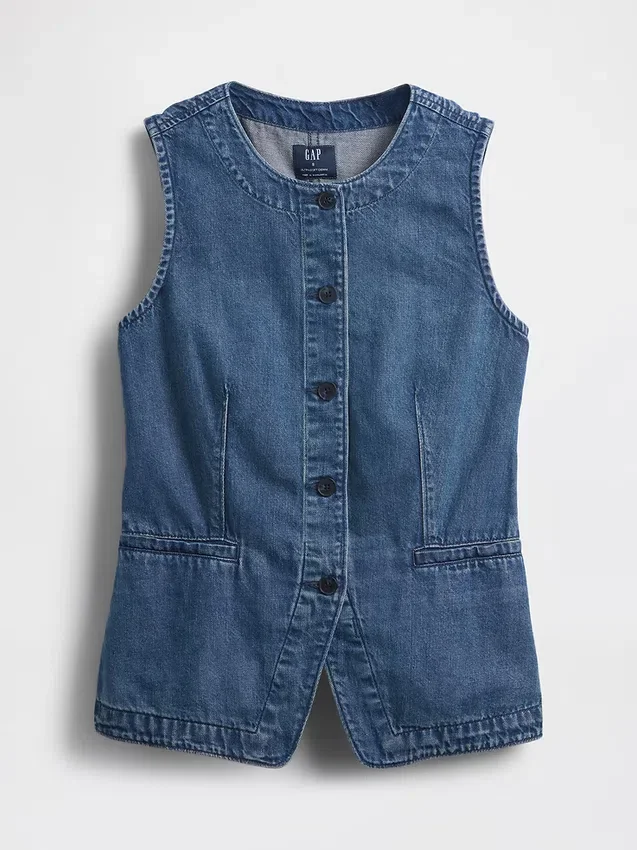 Ultra Yumuşak Denim Uzun Yelek