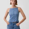 Ultra Yumuşak Dikişli Kare Yaka Denim Üst Giyim
