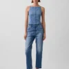 Ultra Yumuşak Dikişli Kare Yaka Denim Üst Giyim