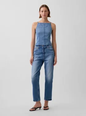 Ultra Yumuşak Dikişli Kare Yaka Denim Üst Giyim