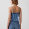 Ultra Yumuşak Dikişli Kare Yaka Denim Üst Giyim