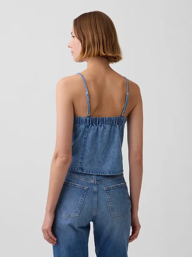 Ultra Yumuşak Dikişli Kare Yaka Denim Üst Giyim