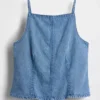 Ultra Yumuşak Dikişli Kare Yaka Denim Üst Giyim