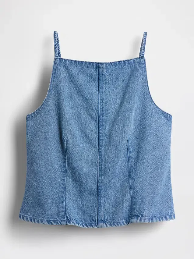 Ultra Yumuşak Dikişli Kare Yaka Denim Üst Giyim