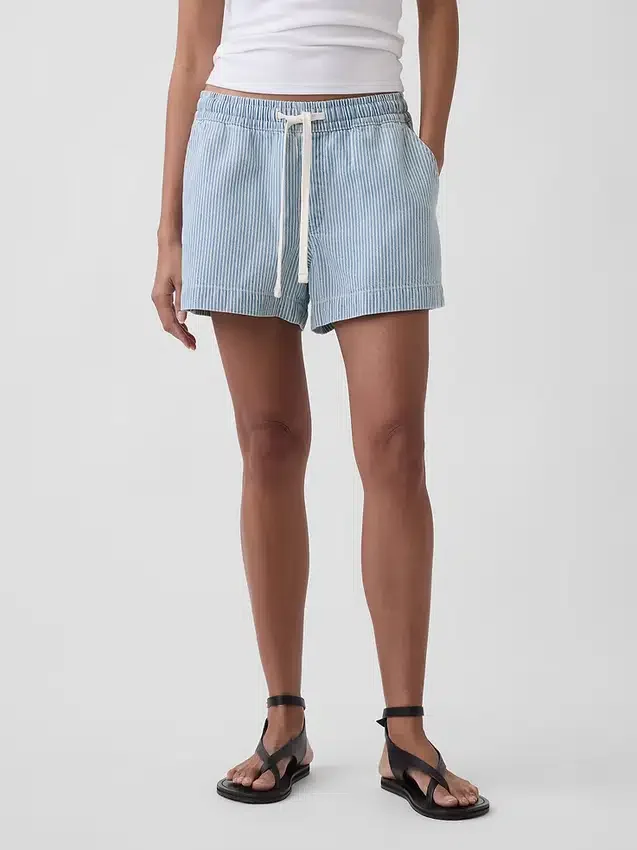 Ultra Yumuşak Çizgili Denim Kolay Giyilebilir Şortlar