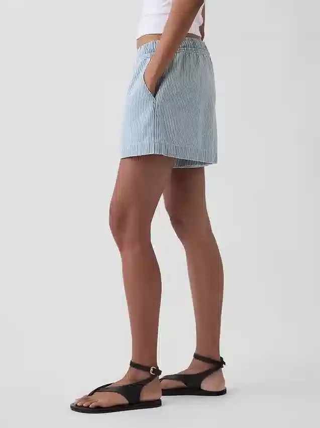 Ultra Yumuşak Çizgili Denim Kolay Giyilebilir Şortlar