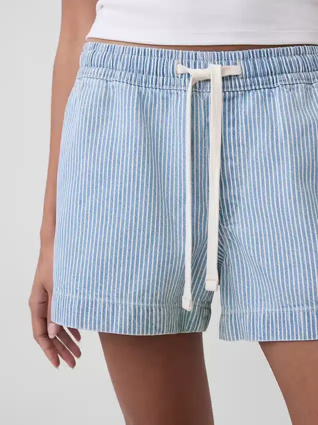 Ultra Yumuşak Çizgili Denim Kolay Giyilebilir Şortlar