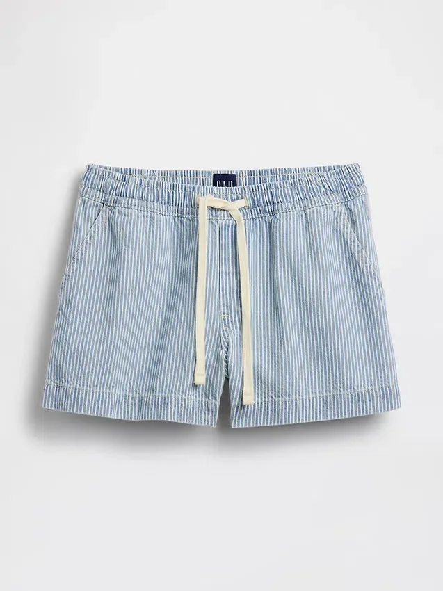 Ultra Yumuşak Çizgili Denim Kolay Giyilebilir Şortlar