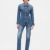 Vücut Hatlarını Vurgulayan Uzun Denim Ceket