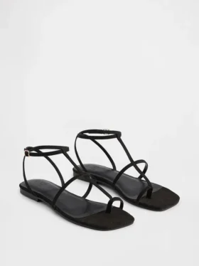 Vegan Süet T-Kayışlı Sandaletler