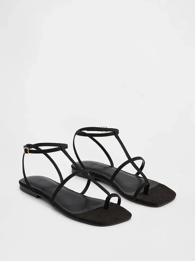 Vegan Süet T-Kayışlı Sandaletler