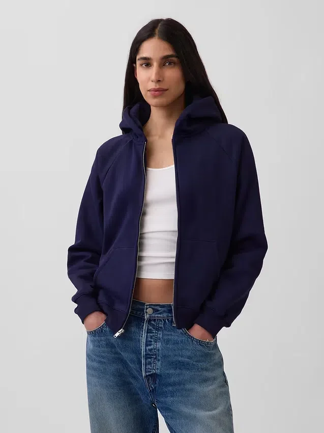 Vintagesoft Fermuarlı Kapüşonlu Sweatshirt