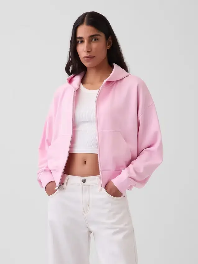 Vintagesoft Havlu Kumaş Oversized Kama Kesim Fermuarlı Kapüşonlu Sweatshirt