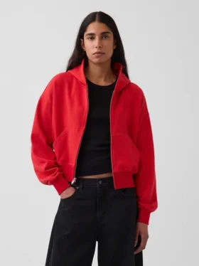Vintagesoft Havlu Kumaş Oversized Kama Kesim Fermuarlı Kapüşonlu Sweatshirt