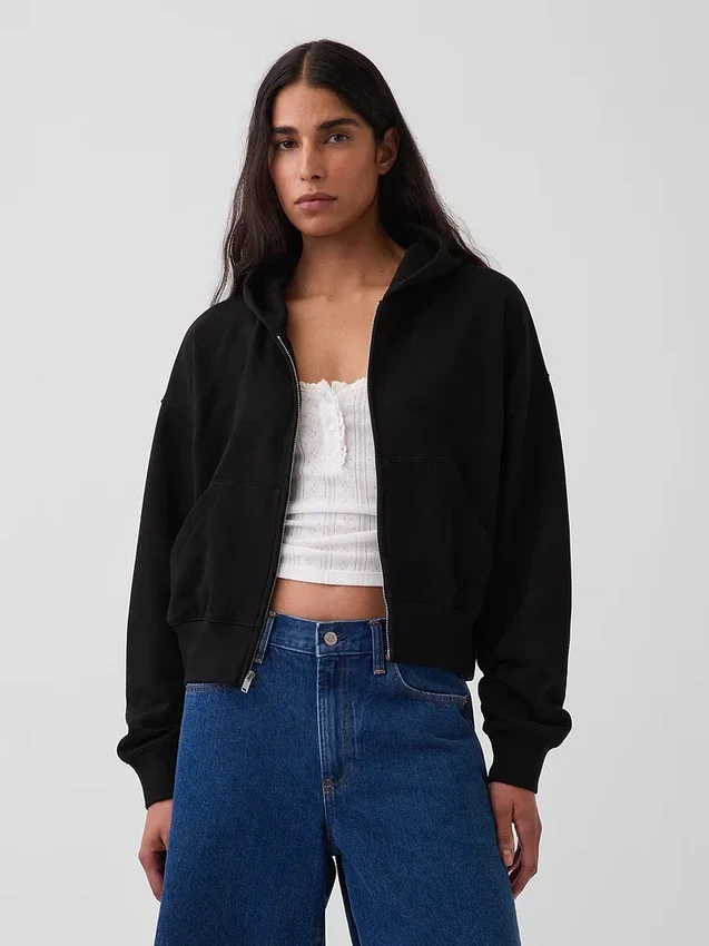 Vintagesoft Havlu Kumaş Oversized Kama Kesim Fermuarlı Kapüşonlu Sweatshirt