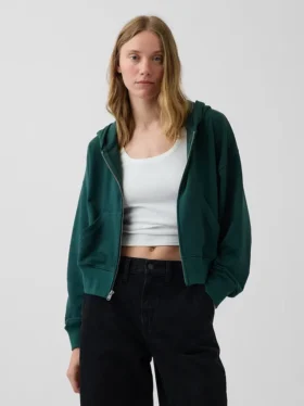 Vintagesoft Havlu Kumaş Oversized Kama Kesim Fermuarlı Kapüşonlu Sweatshirt