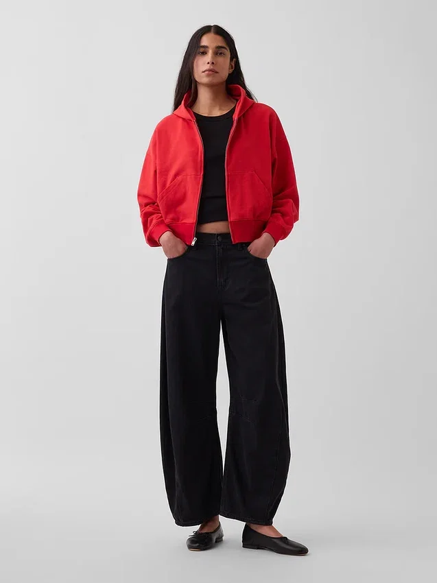 Vintagesoft Havlu Kumaş Oversized Kama Kesim Fermuarlı Kapüşonlu Sweatshirt