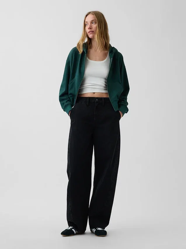 Vintagesoft Havlu Kumaş Oversized Kama Kesim Fermuarlı Kapüşonlu Sweatshirt