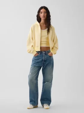 Vintagesoft Havlu Kumaş Oversized Kama Kesim Fermuarlı Kapüşonlu Sweatshirt