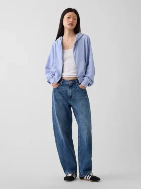 Vintagesoft Havlu Kumaş Oversized Kama Kesim Fermuarlı Kapüşonlu Sweatshirt