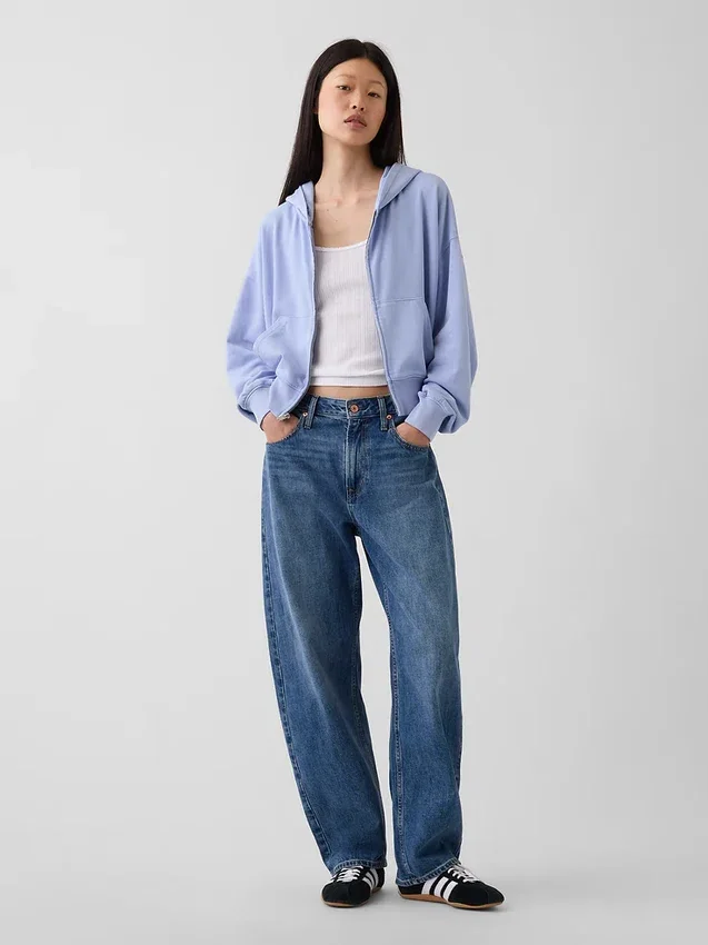 Vintagesoft Havlu Kumaş Oversized Kama Kesim Fermuarlı Kapüşonlu Sweatshirt