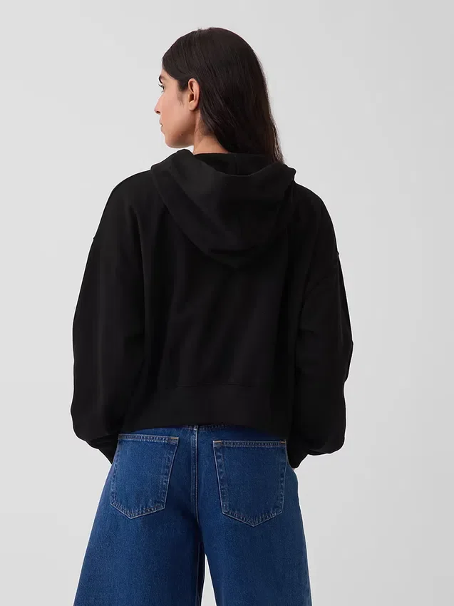Vintagesoft Havlu Kumaş Oversized Kama Kesim Fermuarlı Kapüşonlu Sweatshirt