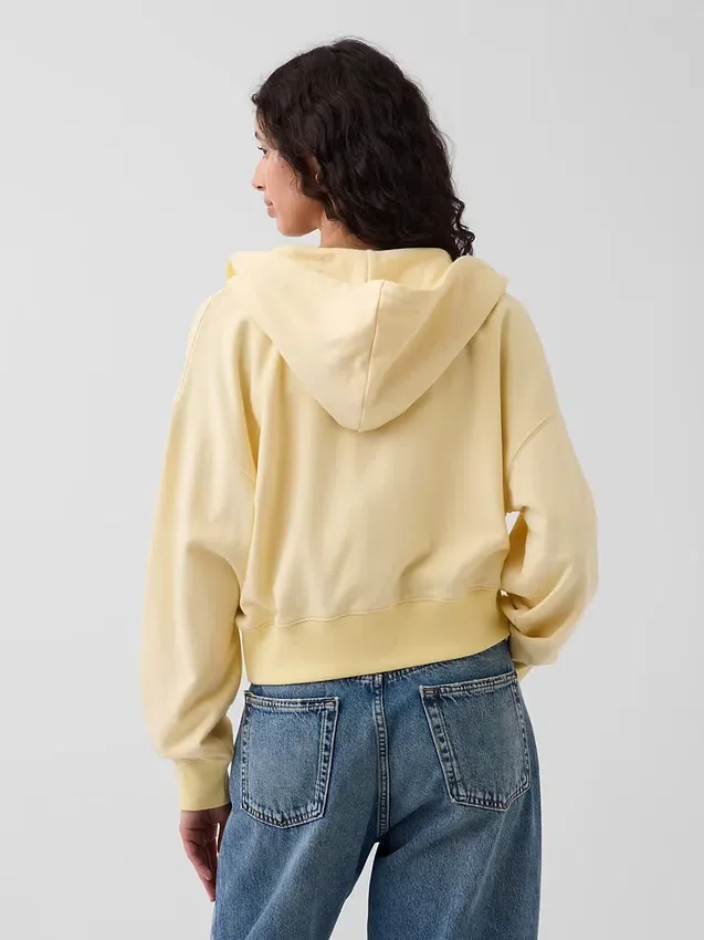 Vintagesoft Havlu Kumaş Oversized Kama Kesim Fermuarlı Kapüşonlu Sweatshirt
