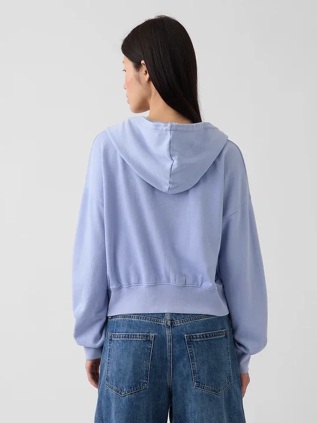 Vintagesoft Havlu Kumaş Oversized Kama Kesim Fermuarlı Kapüşonlu Sweatshirt