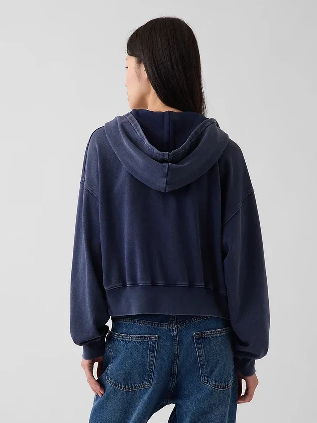 Vintagesoft Havlu Kumaş Oversized Kama Kesim Fermuarlı Kapüşonlu Sweatshirt