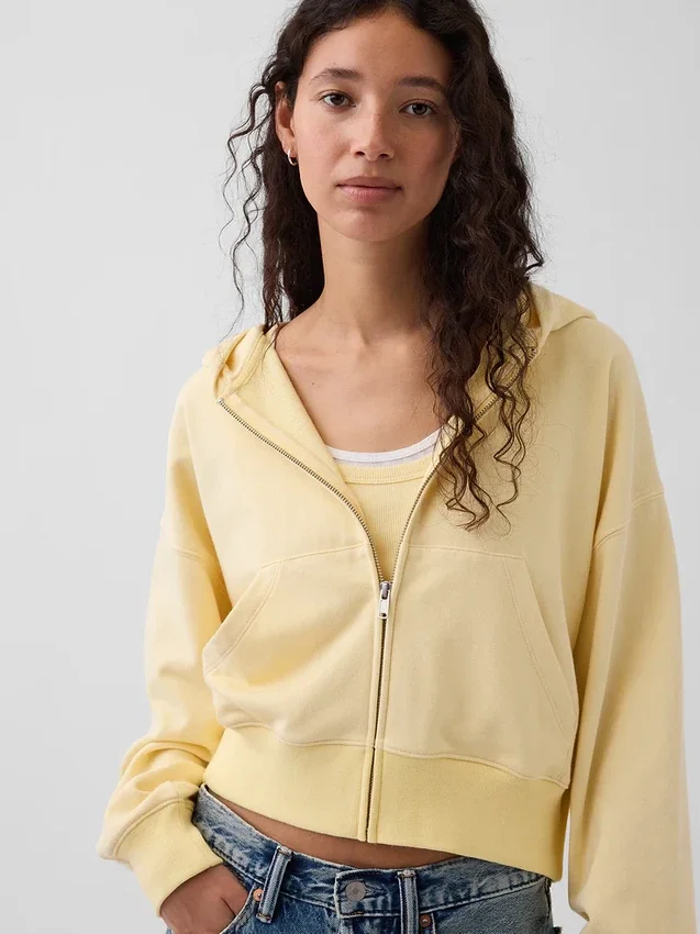 Vintagesoft Havlu Kumaş Oversized Kama Kesim Fermuarlı Kapüşonlu Sweatshirt