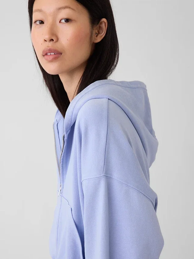 Vintagesoft Havlu Kumaş Oversized Kama Kesim Fermuarlı Kapüşonlu Sweatshirt