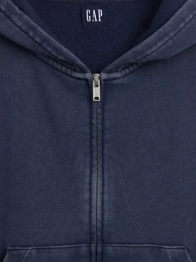 Vintagesoft Havlu Kumaş Oversized Kama Kesim Fermuarlı Kapüşonlu Sweatshirt