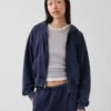 Vintagesoft Havlu Kumaş Oversized Kama Kesim Fermuarlı Kapüşonlu Sweatshirt