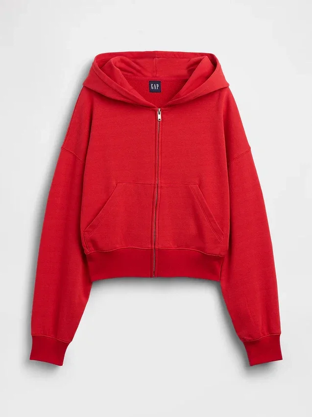 Vintagesoft Havlu Kumaş Oversized Kama Kesim Fermuarlı Kapüşonlu Sweatshirt
