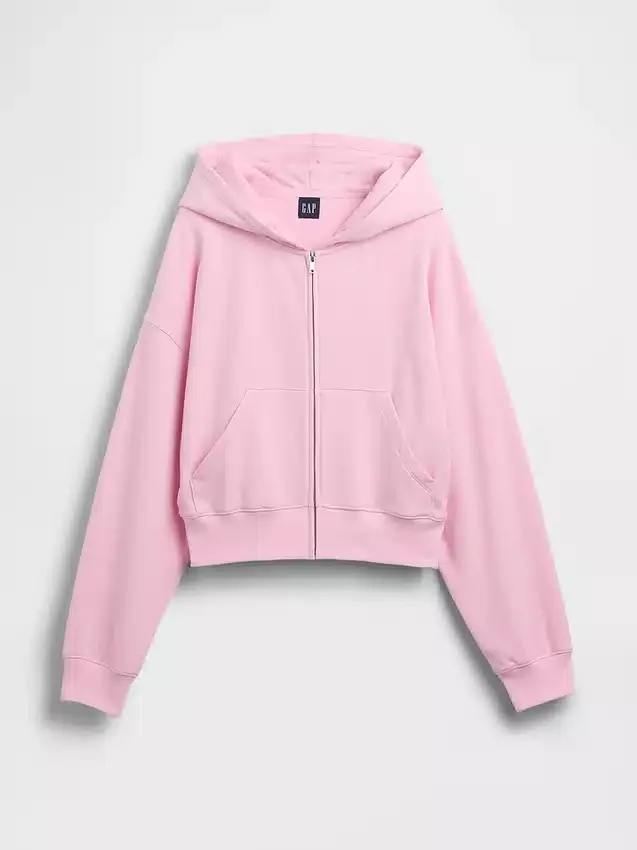 Vintagesoft Havlu Kumaş Oversized Kama Kesim Fermuarlı Kapüşonlu Sweatshirt