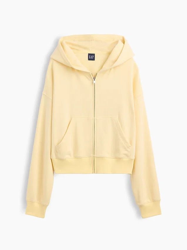 Vintagesoft Havlu Kumaş Oversized Kama Kesim Fermuarlı Kapüşonlu Sweatshirt
