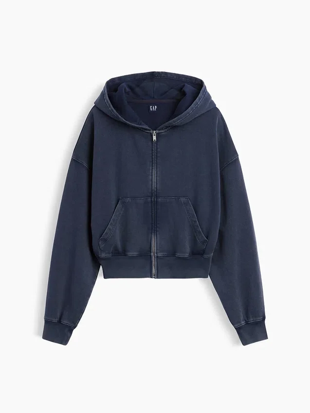 Vintagesoft Havlu Kumaş Oversized Kama Kesim Fermuarlı Kapüşonlu Sweatshirt