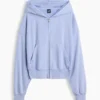 Vintagesoft Havlu Kumaş Oversized Kama Kesim Fermuarlı Kapüşonlu Sweatshirt