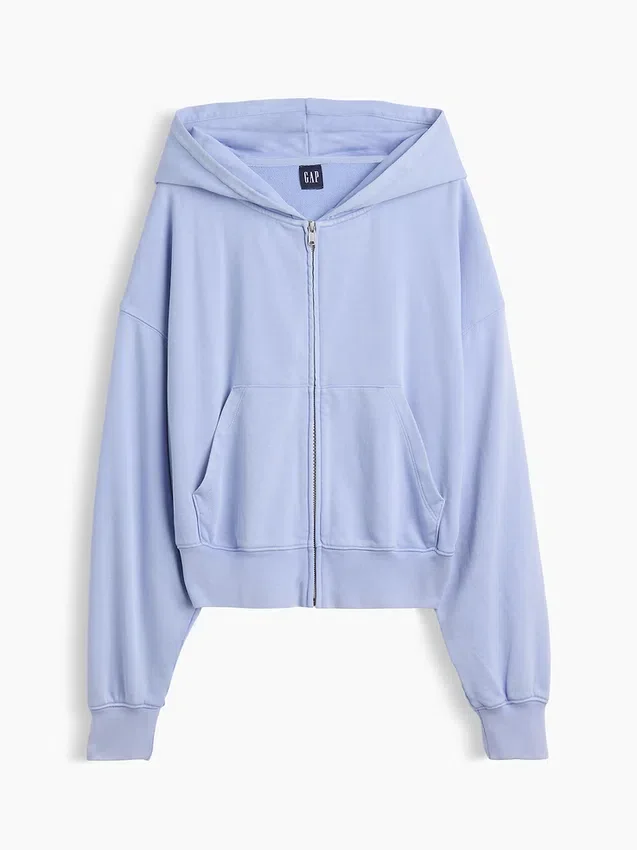 Vintagesoft Havlu Kumaş Oversized Kama Kesim Fermuarlı Kapüşonlu Sweatshirt