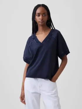 Vintagesoft Havlu Kumaş Oversized V Yaka Sweatshirt